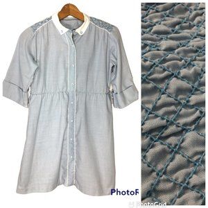 Vintage Polly Flinders Hand Smocked Button Front Blue Dress Girls 12 (Women's L)